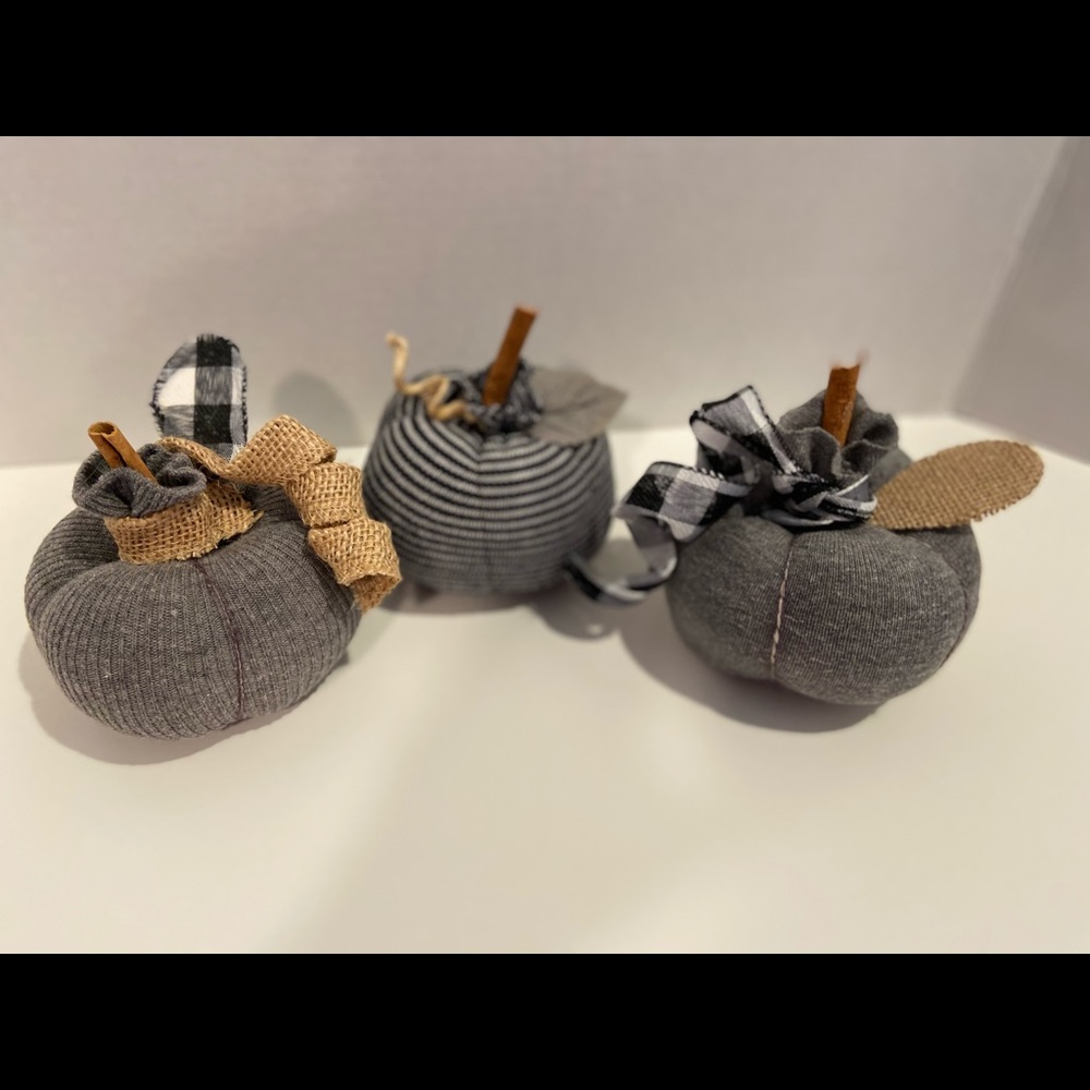 Handcrafted Grey & Black Fabric Pumpkins-3